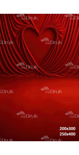 Tło fotograficzne z sercem z drapowanego materiału w czerwieni | 3750